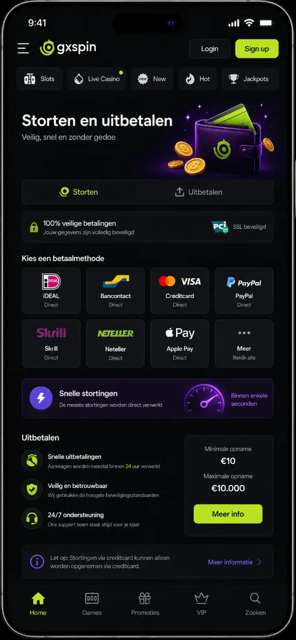 GxSpin Casino — Storten en Opnemen met Alle Betaalmethoden